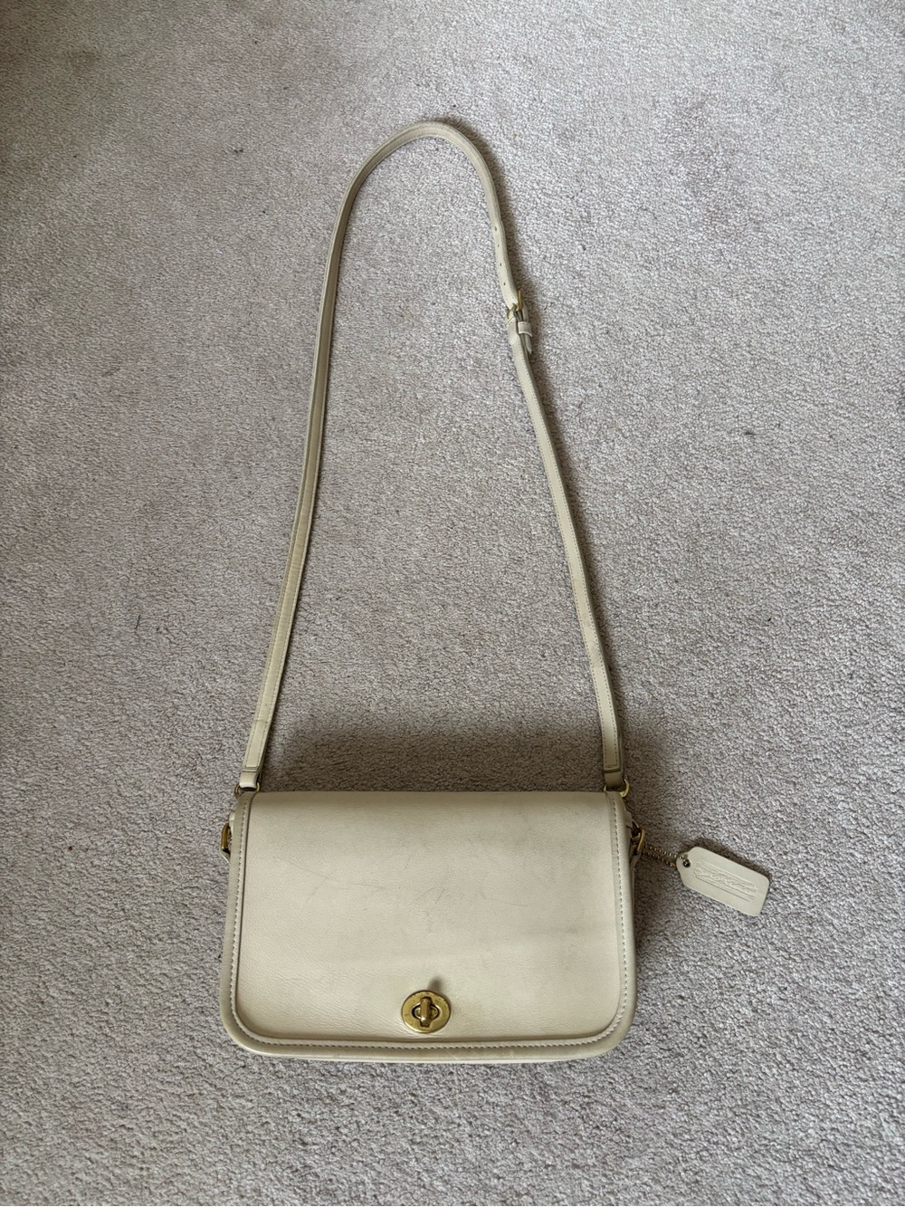 Vintage 1997 Coach Pocket Purse Legacy Bone Leather Crossbody Bag Style 9755